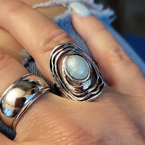 💥LAST ONE💥Eye of the Storm Blue Lace Agate Antiqued Silver Ring - Picture 8 of 9